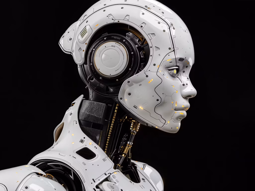 Профіль обличчя гуманоїдного робота на темному тлі, що символізує AI-пошук і роботу краулерів
