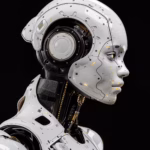 Профіль обличчя гуманоїдного робота на темному тлі, що символізує AI-пошук і роботу краулерів